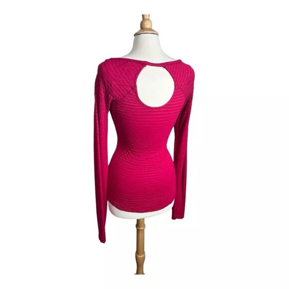 Free People Stretch Top M Long Waffle Knit Pink Keyhole Back - Picture 2 of 8